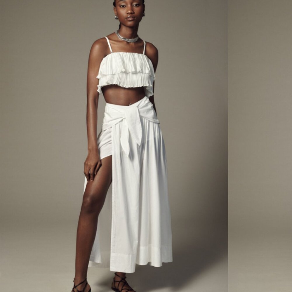 Brand New by Anthropologie Poplin Tie-Front Side-Slit Skirt